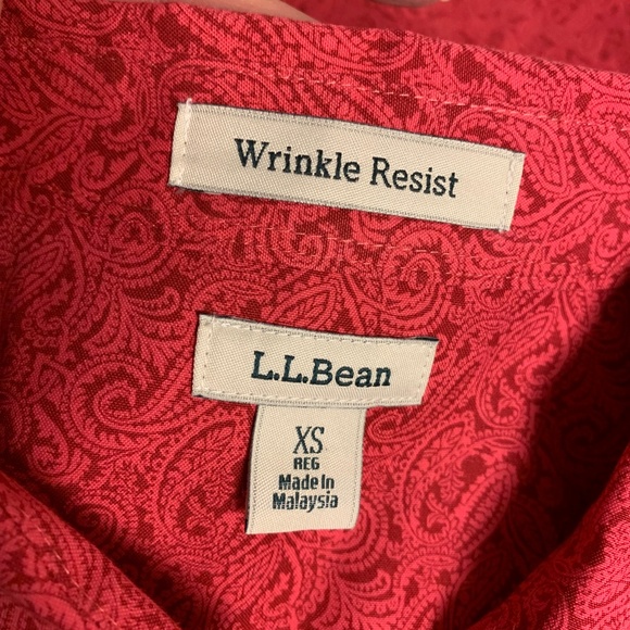LL Bean blouse SZ XS red button down wrinkle resistant classic paisley office - Picture 5 of 10